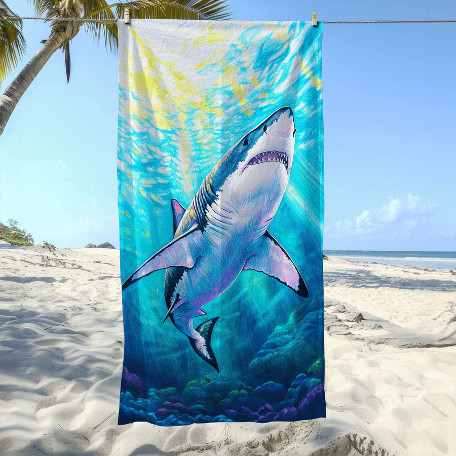 Camp Towel Microfiber - 1 adet Köpekbalığı Desenli Kum Geçirmez