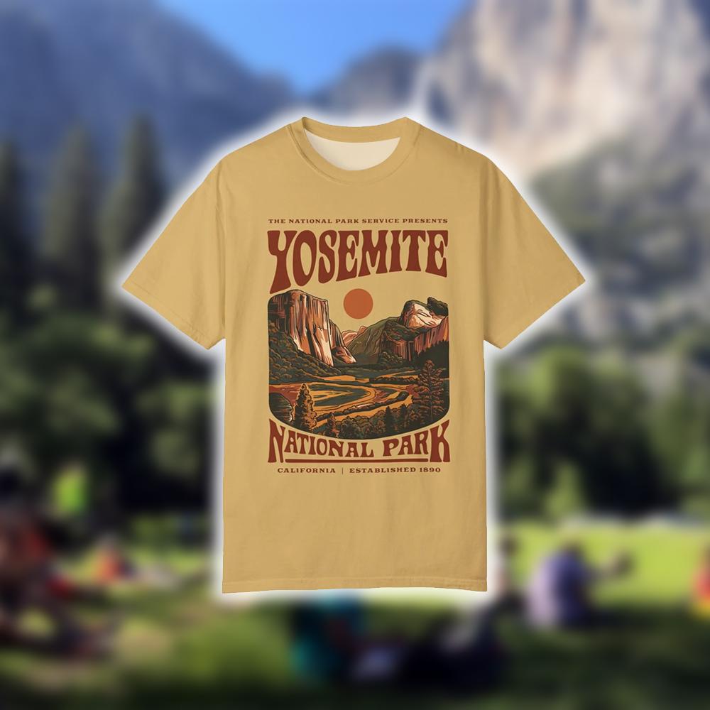 Outdoor Camping Yosemite - Yosemite Ulusal Parkı Vintage Baskı T-shirt